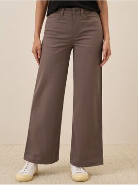 PACT Wide Leg Cotton-Blend Twill Pants in Taupe size medium